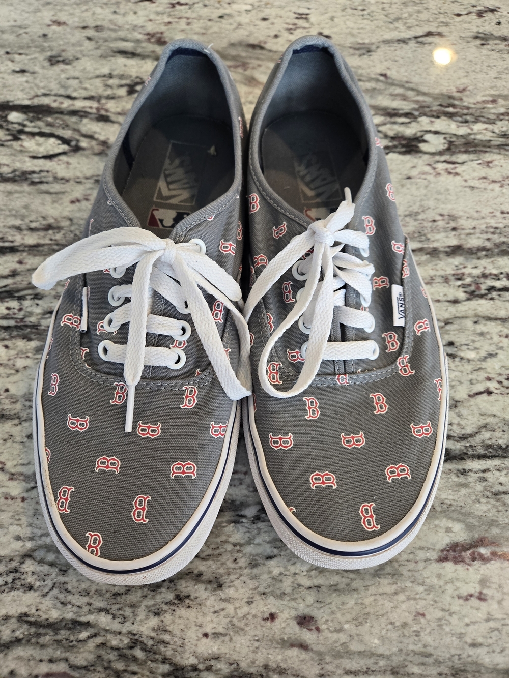 VANS Authentic Red Sox Gray/Red Logo Low Top Lace Up Canvas Men's Sneakers
